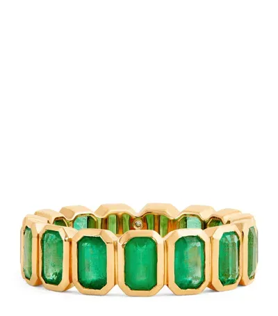 Shay Yellow Gold And Emerald Basics Eternity Band In Green