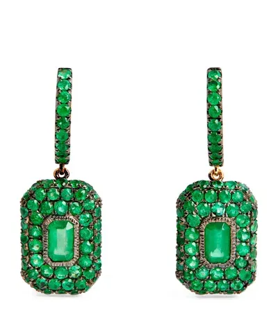 Shay Yellow Gold And Emerald New Modern Drop Earrings In Green