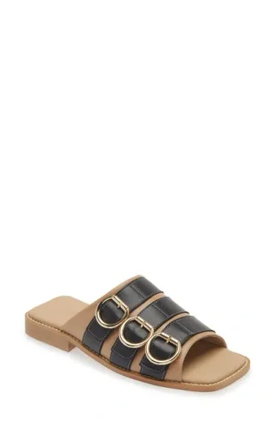 Shekudo Sao Buckle Sandal In Taupe/black