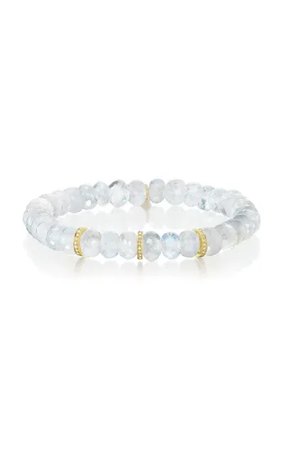 Sheryl Lowe 14k Yellow Gold Diamond And Moonstone Bracelet In Clear