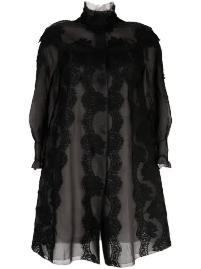 Shiatzy Chen Lace Organza Single-breasted Coat In Black