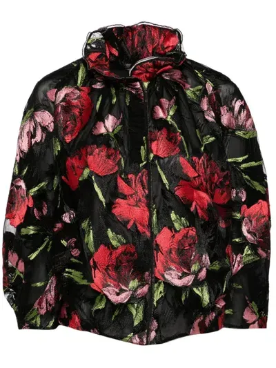 Shiatzy Chen Libre Collection Electric-embroidered Rose Jacket In 黑色