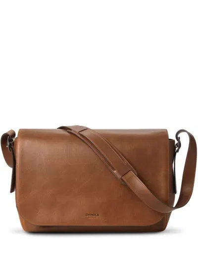 Shinola Leather Messenger Bag In Medium Brown