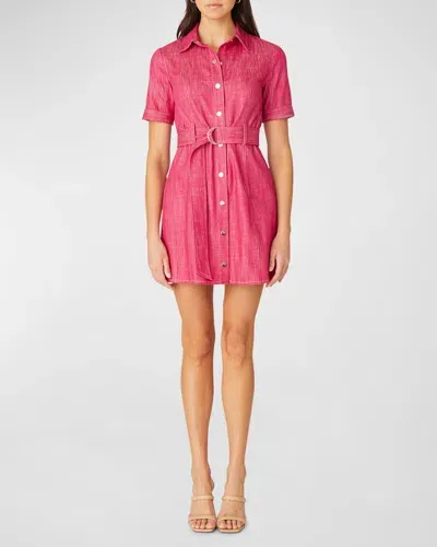 Shoshanna Archie Belted Denim Mini Shirtdress In Red