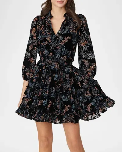 Shoshanna Arlene Tiered Floral Devore Mini Dress In Jetblush