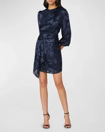 Shoshanna Sunday Tie-waist Floral Jacquard Mini Dress In Navy