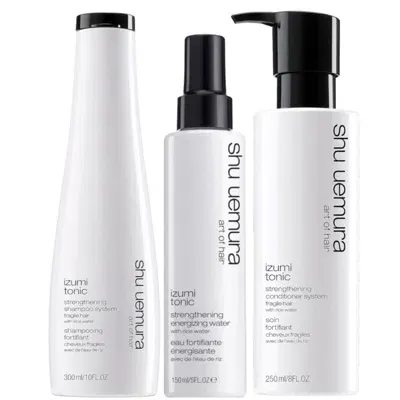 Shu Uemura Art Of Hair Izumi Tonic Rice Water Shampoo, Conditioner And Hair Tonic Water Routine In White