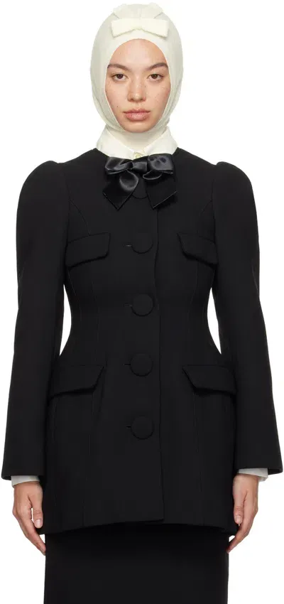 Shushu-tong Black Waist-cinched Round Collar Jacket In Ba100 Black