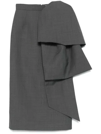 Shushu-tong Bow-detailed Midi Skirt In Grey