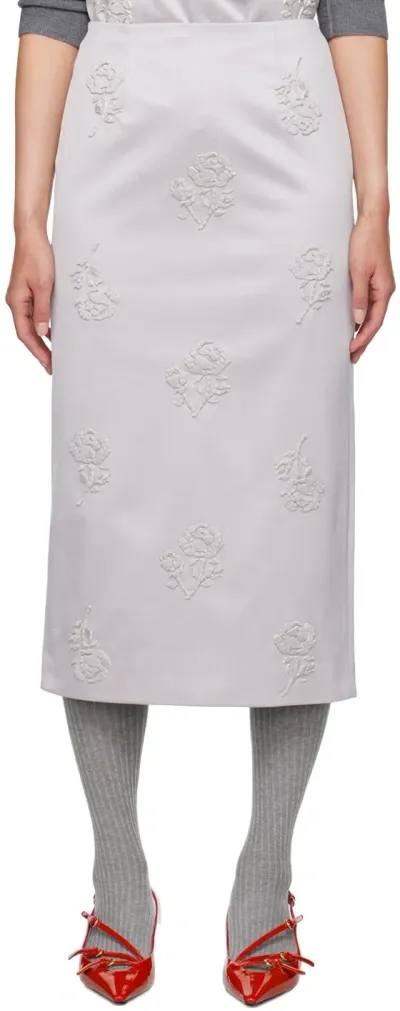 Shushu-tong Stereo Rose Embellished Midi Skirt In Silver