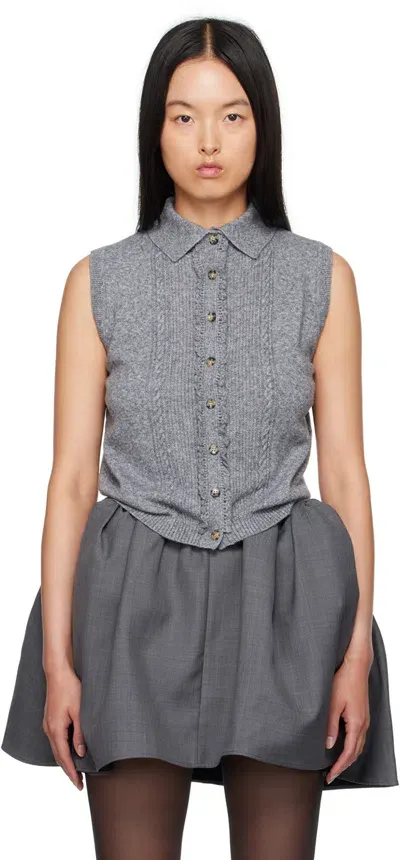 Shushu-tong Gray Spread Collar Cardigan In Grey