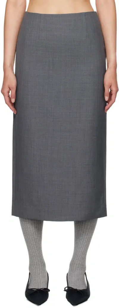 Shushu-tong Gray Straight Fit Midi Skirt In Grey