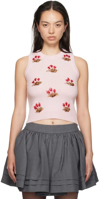 Shushu-tong Pink Embroidered Knit Tank Top