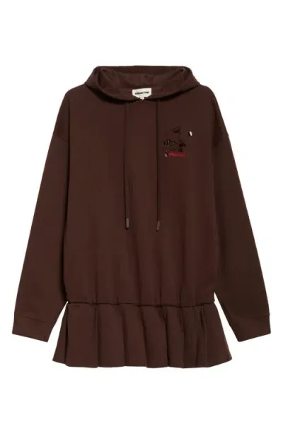 Shushu-tong Shushu/tong 3d Rose Long Sleeve Hoodie Minidress In Bn100 Brown