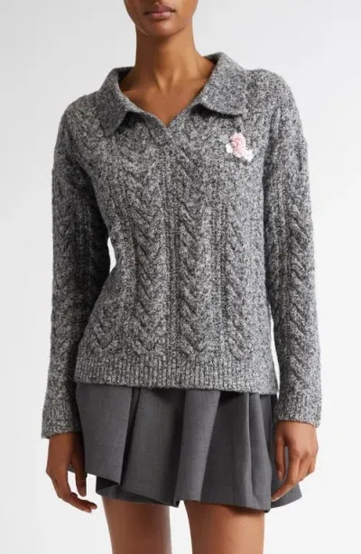 Shushu-tong Shushu/tong Cable Wool Blend Polo Sweater In Grey