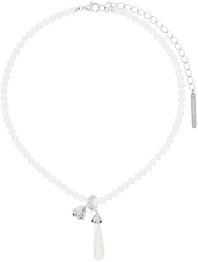 Shushu-tong White Yvmin Edition Pearl Drop Sleeping Rose Necklace In Silver