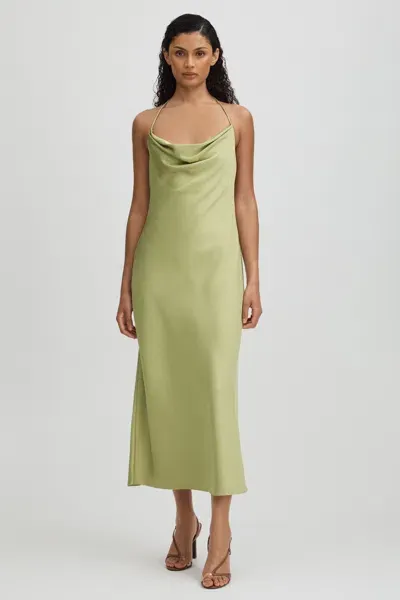 Significant Other Sage Satin Cowl Neck Midi Dress