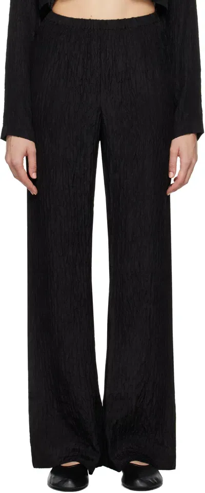 Silk Laundry Black Crinkle Flare Lounge Pants