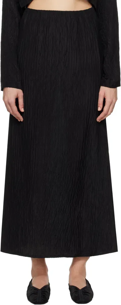 Silk Laundry Black Crinkle Long Bias-cut Skirt