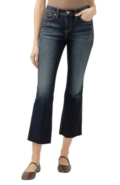 Silver Jeans Co. Suki Curvy Raw Hem Mid Rise Kick Flare Jeans In Indigo