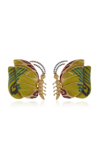 Silvia Furmanovich 18k Yellow Gold Marquetry Wood Earrings In Multi