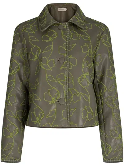 Silvia Tcherassi Columba Floral-embroidered Jacket In Green