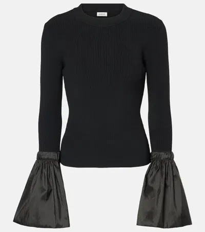 Simkhai Agata Taffeta-trimmed Ribbed-knit Top In Black