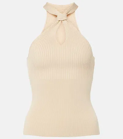 Simkhai Andrea Ribbed-knit Halterneck Top In Beige