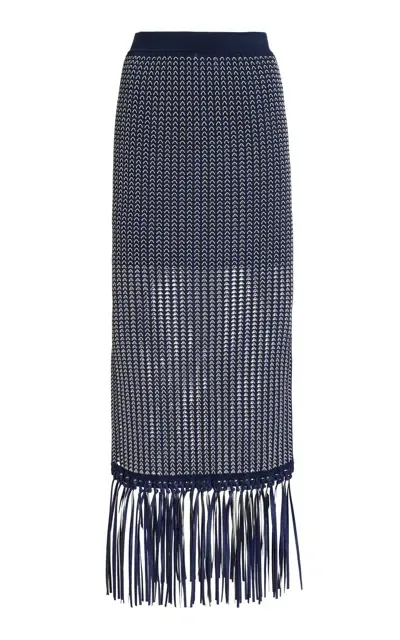 Simkhai Arden Fringed Knit Midi Skirt In Navy