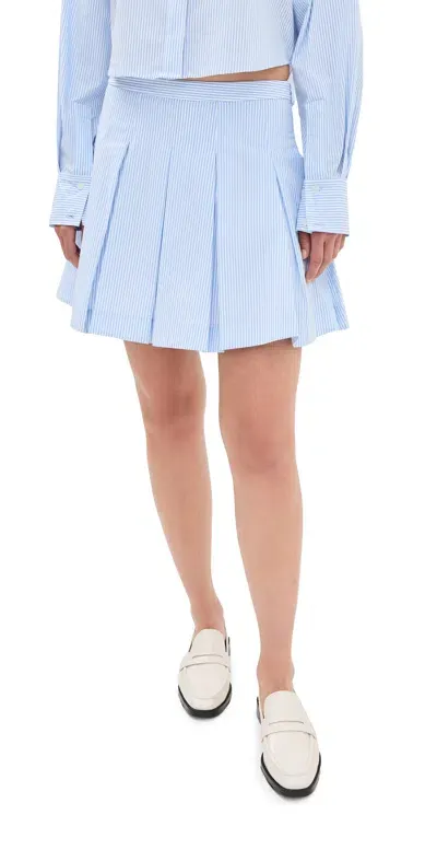 Simkhai Cal Pleated Mini Skirt Classic Blue Stripe