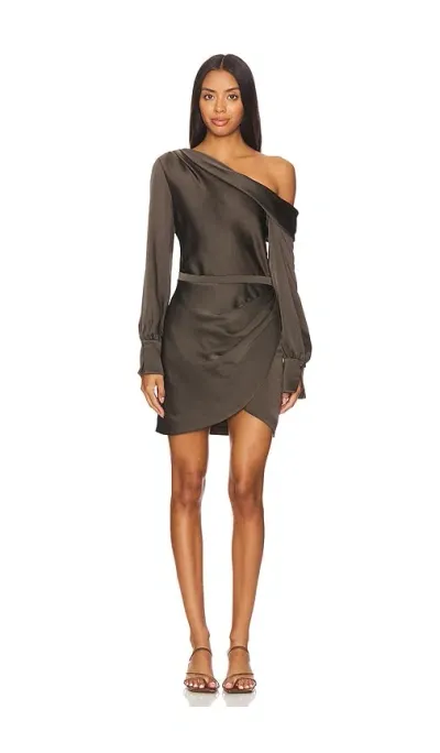 Simkhai Cameron One Shoulder Mini Dress In Chocolate