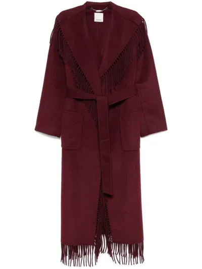 Simkhai Carrie Fringe Wool Wrap Coat In Red