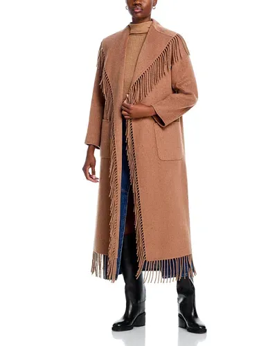 Simkhai Carrie Fringe Coat In Camel