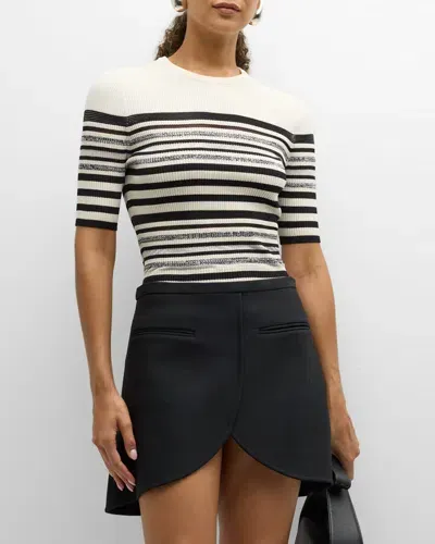 Simkhai Elena Ribbed Metallic Stripe Short-sleeve Top In Black Stripe