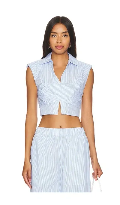 Simkhai Emie Cropped Box Sleeve Top In Classic Blue Stripe