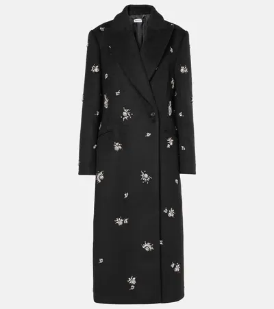 Simkhai Gianni Crystal-embellished Brushed Wool-blend Coat In Black