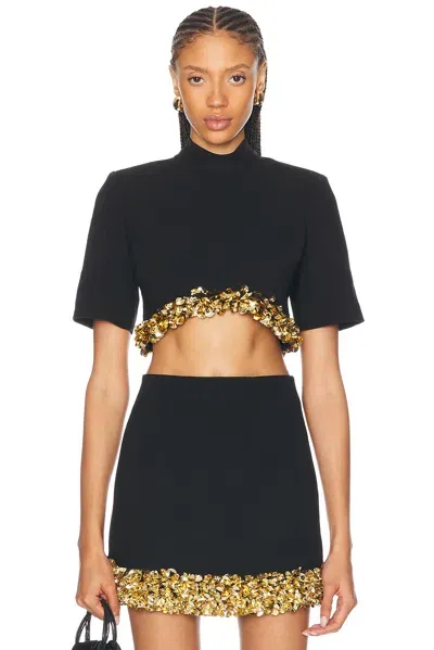 Simkhai Jalen Short Sleeve Cropped Top In Black