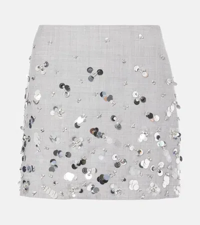 Simkhai Larissa Embellished Wool Miniskirt In Heather Gray