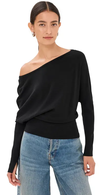 Simkhai Lavina Draped Off Shoulder Sweater Black