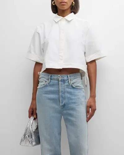 Simkhai Ryett Short-sleeve Cropped Shirt In White