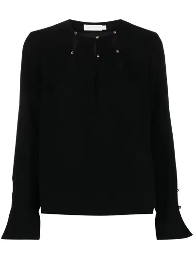 Simkhai Sharon Long-sleeve Crepe Blouse In Schwarz