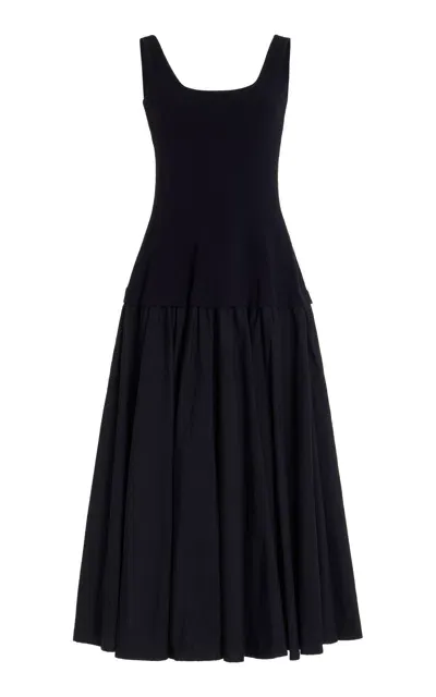 Simkhai Silas Drop-waist Knit-combo Midi Dress In Navy