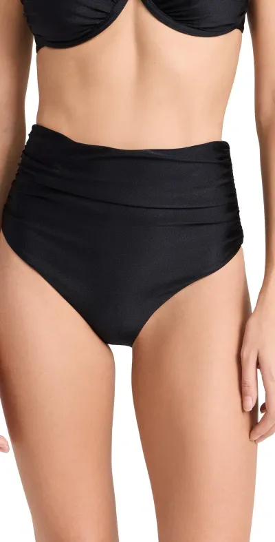 Simkhai Teya High Waisted Ruched Bikini Bottoms Black