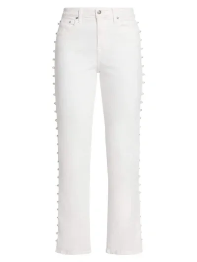 Simkhai Amelia High Rise Pearl Embellished Denim In Ivory