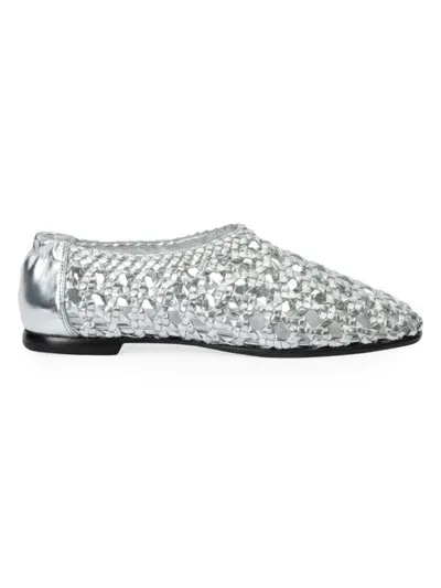 Simkhai Eden Woven Metallic Leather Ballet Flats Silver