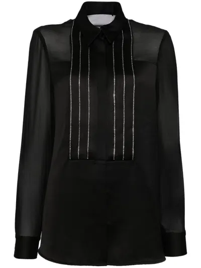 Simona Corsellini Rhinestone-embellished Satin Shirt In Black