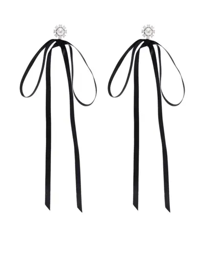 Simone Rocha Bow-ribbon Earrings In Black