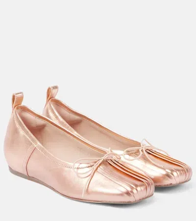 Simone Rocha Classic Pleated Leather Ballet Flats In Beige