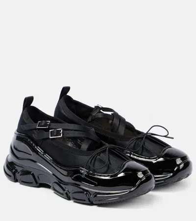 Simone Rocha Crystal Buckle Tracker Leather-trimmed Shoes In Black