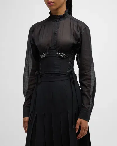 Simone Rocha Embellished Lace-up Tulle Corset In Blackjet